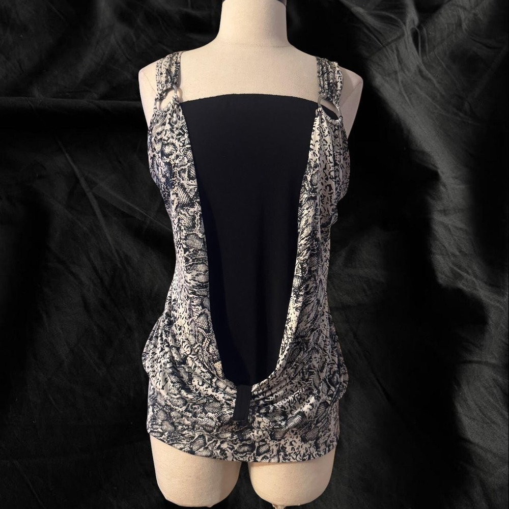 Y2K Black White Snake Print Open Top